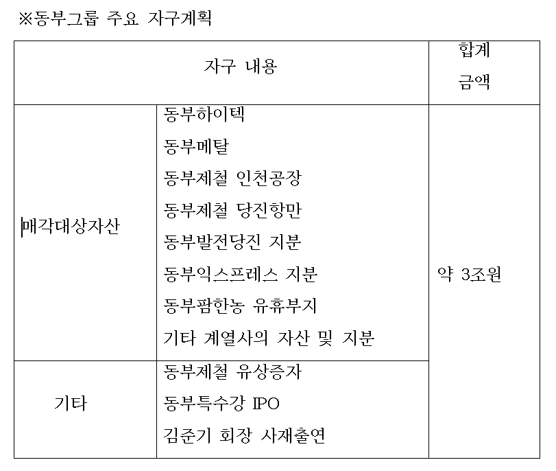 동부그룹 3조원 규모 고강도 자구계획 발표   “2015년까지 재무구조개선약정 졸업하겠다”